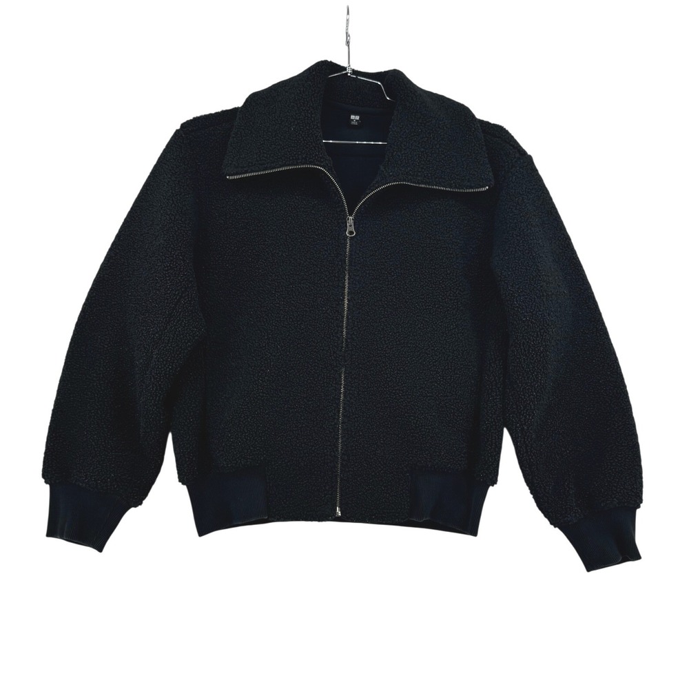 Uniqlo Pile Lined Fleece Jacket Womens Medium Black Good Full Zip Up Bomber